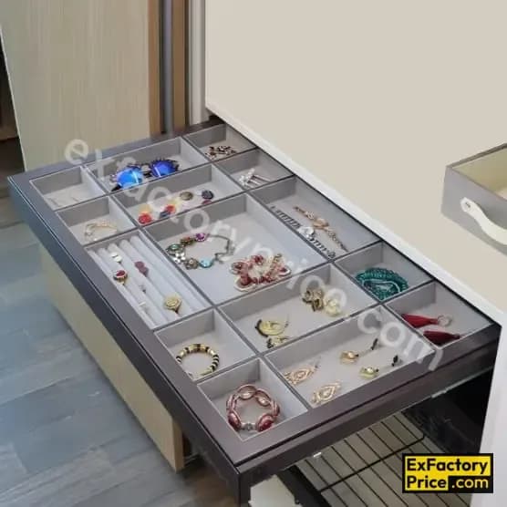 Ebco Bed & Wardrobe Fittings & Accessories Wardrobe Accessories > WARDROBE PULLOUTS Wardrobe Pullout Drawer Organiser (Soft Close) WPDO-45-SC-BR 414x470x140 mm BR