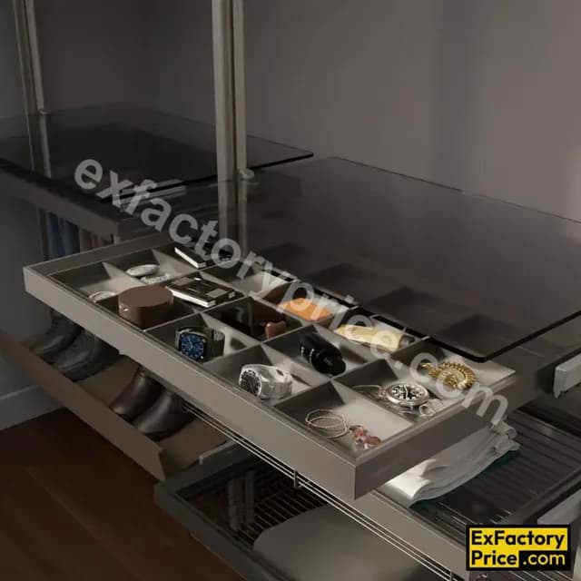 Ebco Bed & Wardrobe Fittings & Accessories Wardrobe Accessories > WARDROBE PULLOUTS Wardrobe Pullout 2 Drawer Organiser (Soft Close) WP2DO-60-SC-AT 564 x 490 x 51 mm AT