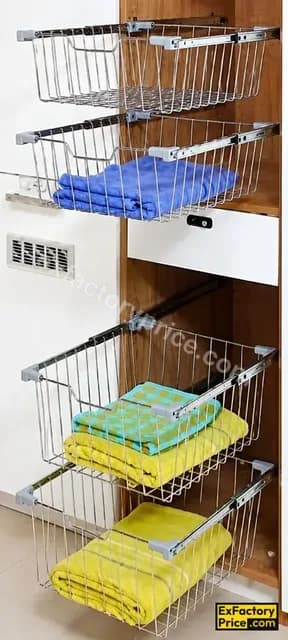 Ebco Bed & Wardrobe Fittings & Accessories Wardrobe Accessories > WARDROBE PULLOUT IRONING BOARD Pullout Basket for Wardrobe (Please place order for Zipco Slides 2/1/STDS45 ZW to use with Pullout Basket for Wardrobe . Prices of slides not included) PBW-22-18-6 540X450X150 SS